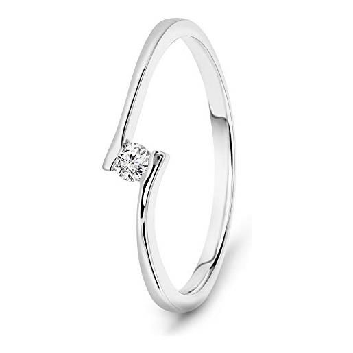MIORE anello solitario da donna, vero oro bianco 14kt 585 con diamante naturale ct. 0,05 taglio brillante. Anello di fidanzamento classico con brillante solitario, anello anallergico. 