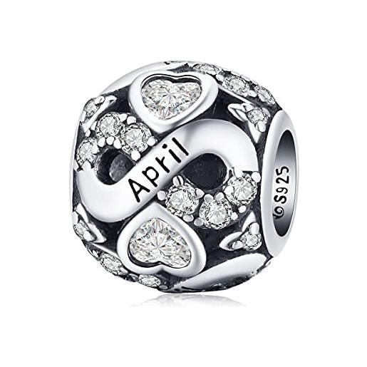 YOAME charm in argento sterling 925 con pietra del parto di aprile misura pandora bracciali collana gioielli compleanno amato perline regalo per donne ragazze