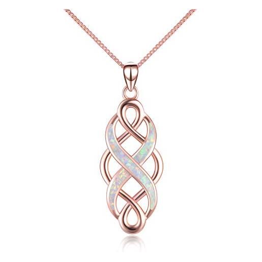 YFN collana con nodo celtico creato con ciondolo opale in argento sterling, gioielli d'amore infinito (collana con opale blu) (rose)