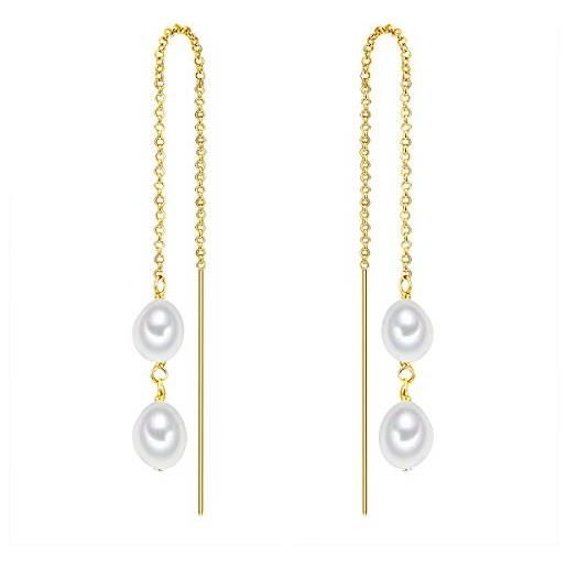 Valero Pearls orecchini da donna in argento sterling 925 con perle coltivate d'acqua dolce circa 6,0-7,0 mm, argento