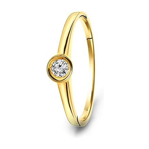 MIORE anello da donna solitario diamante anello di fidanzamento in oro giallo 9 carati/oro 375 diamante brillante 0,10 ct, oro