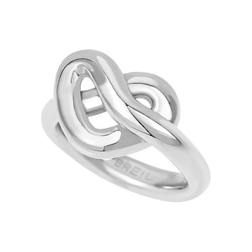 Breil, collezione b&me, anello donna knot love, in acciaio lucido, con design minimal, ricercato e simbolico a forma di cuore, ideale per un regalo speciale, misura 14, silver
