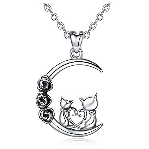 CELESTIA donna collana gatto 925 sterline d'argento, ggatti luna ciondolo con catena, gioielleria regali per gli amanti dei gatti