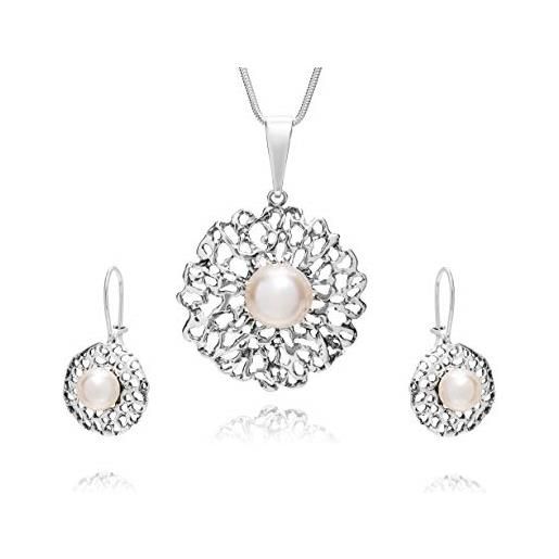 LillyMarie donne gioielli parure argento vero ciondolo grande perla swarovski elements originali bianco lunghezza regolabile custodia per gioielli bridal jewelry