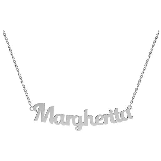 Magic In The Moonlight collana argento nome donna 925% | ciondolo con nome personalizzato | fatta a mano, made in italy, argento margherita