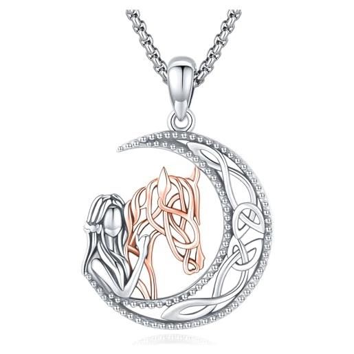 Eusense cavallo ragazza regalo cavallo oro rosa ciondolo collana in argento 925 cavalli gioielli per donne