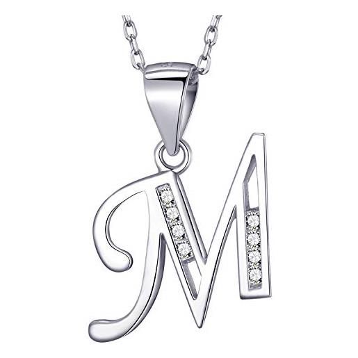 MASADA collana in argento 925 - ciondolo lettera m iniziale con pietre zircone - iniziali nome per donna e ragazza - catena 46 cm confezione borsa in velluto