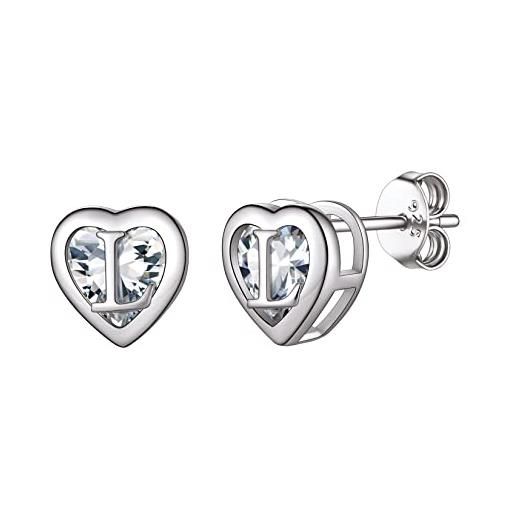 Silver. Cute orecchini bambina donna argento 925, l lettera orecchini con iniziale zircone bianco, cuore orecchini punto luce, orecchini anallergici perfetto regalo per bambina ragazza donna