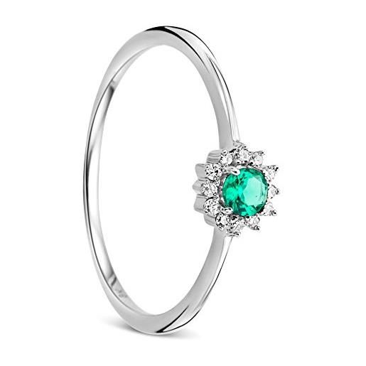 Orovi anello donna solitario in oro bianco con smeraldo e diamanti taglio brillante ct 0.05 e smeraldo ct 0.11 oro 9 kt / 375