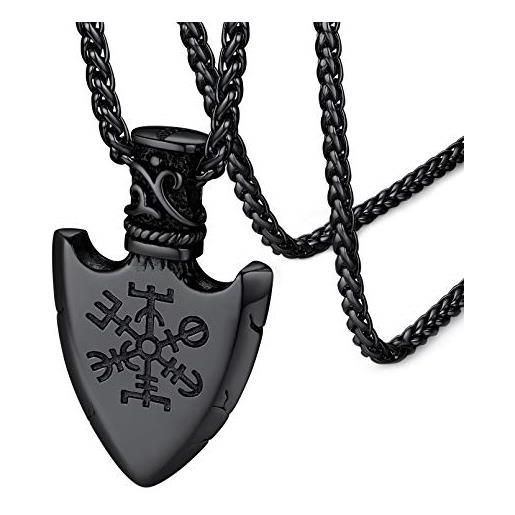 FaithHeart collana vichinga bussola/freccia con rune/martello di thor/stile vichingo nautico collana amuleto da uomo modello tridimensionale con catena di grano 55+5 cm