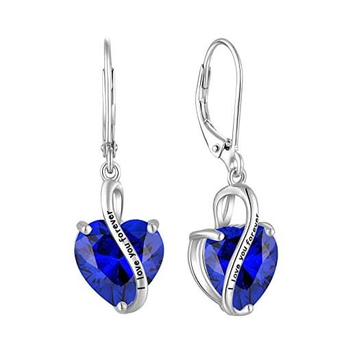 YL orecchini cuore in argento 925 coni love you forever orecchini da donna con zaffiro e pietra portafortuna di settembre