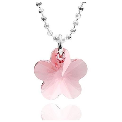 butterfly bambine ragazze catena argento sterling 925 swarovski elements originali ciondolo fiore rosa lunghezza regolabile incartamento di regalo gioielleria regalo per bambini