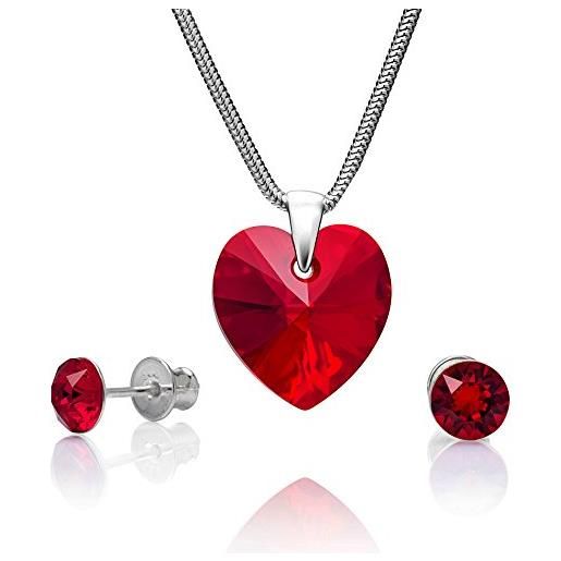 LillyMarie donne argento parure argento sterling 925 ciondolo cuore swarovski elements originali rosso lunghezza regolabile custodia per gioielli piccoli regali per le donne