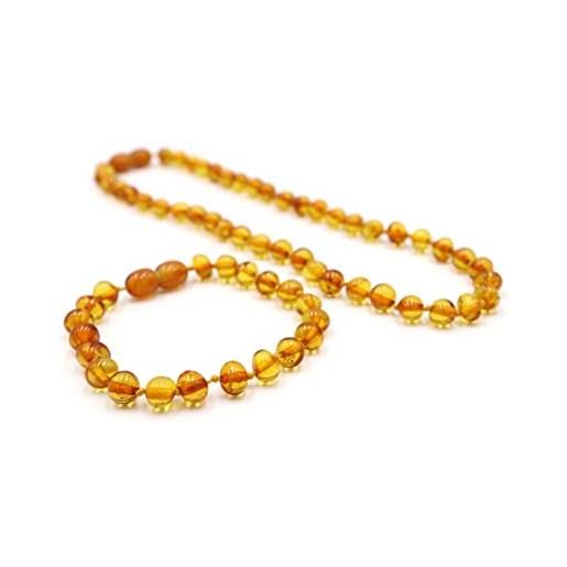 Generic ambra - set regalo collana e bracciale, in diversi colori, unisex, collana 32 cm, bracciale 14 cm, collana in ambra baltica, ambra, ambra