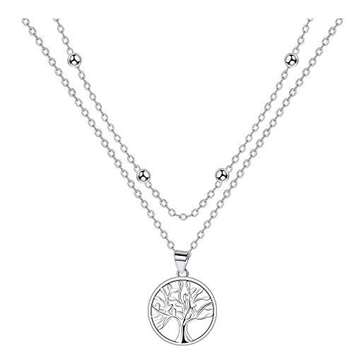 J.MUEN collana albero della vita donna argento sterling 925 collana strati stile boho-con scatola regalo collezione di gioielli originali