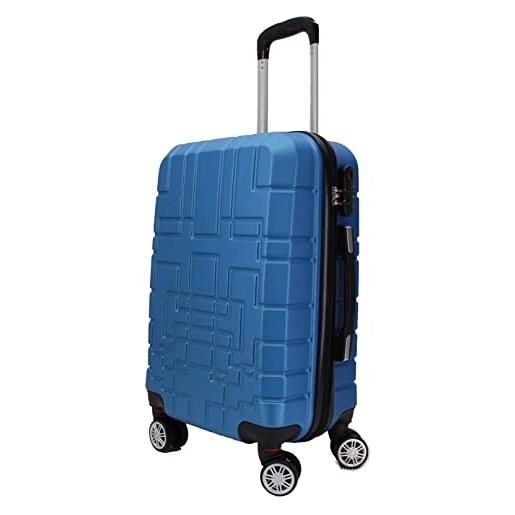 R.Leone valigia da 1 pezzo fino a set 4 trolley rigido grande, medio, bagaglio a mano e beauty case 4 ruote in abs 611 (l valigia grande, azzurro)