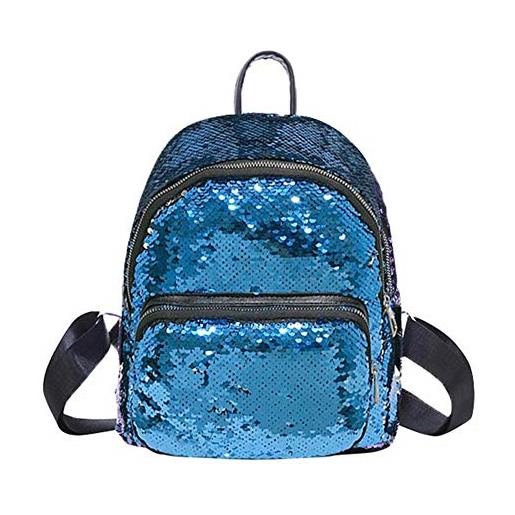 DemiawakingIT zaino con paillettes stile preppy borsa da viaggio glitterata borsa da scuola casual per studenti (blu)