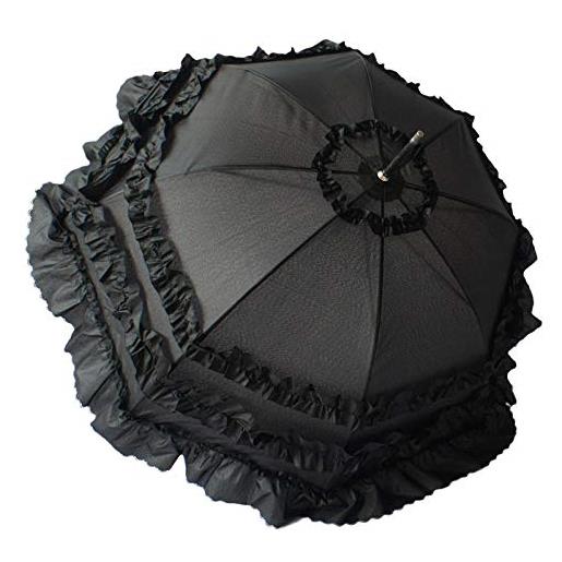 ZMN 8 file di ombrelli ombrello con protezione uv a manico lungo ombrello carino in pizzo principessa in pizzo ombrello soleggiato-nero_84 cm
