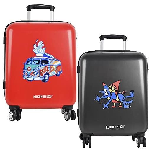 Kukuxumusu set 2 valigie da viaggio, rosso e grigio, estándar, contemporaneo, giovanile e divertente
