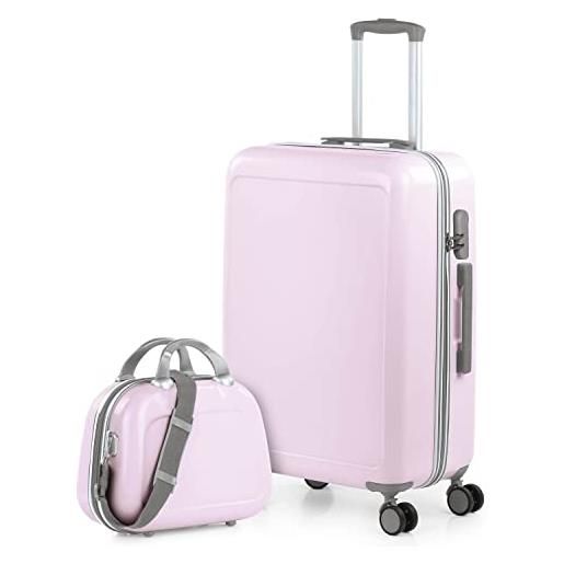 ITACA - set valigia media e valigia bagaglio a mano. Set valigie rigide per viaggi aereo - set trolley valigia rigida - set valigie rigide con lucchetto 702660b, rosa