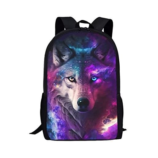 Showudesigns zaino da scuola per bambini animali con stampa carina con tasca per bottiglia, cool wolf galaxy design, taglia unica, set bagagli