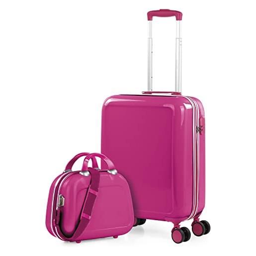 ITACA - set valigia media e valigia bagaglio a mano. Set valigie rigide per viaggi aereo - set trolley valigia rigida - set valigie rigide con lucchetto 702650b, fucsia