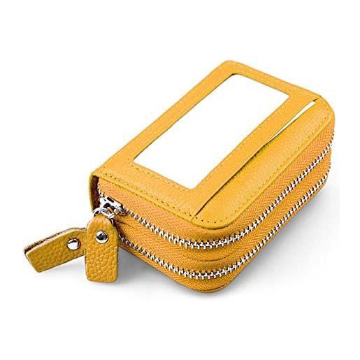 Karoukee piccolo portafoglio per le donne in vera pelle rfid blocco porta carte di credito con doppia zip intorno, n9000 iii, small, classico
