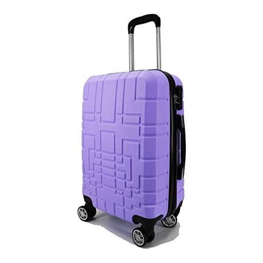 R.Leone valigia da 1 pezzo fino a set 4 trolley rigido grande, medio, bagaglio a mano e beauty case 8 ruote in abs 611 (lilla, l valigia grande)