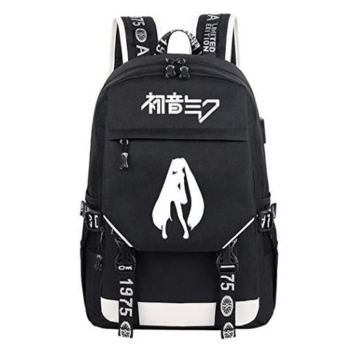 WANHONGYUE hatsune miku anime luminoso laptop backpack borsa da scuola zaino per con porta di ricarica usb nero / 7