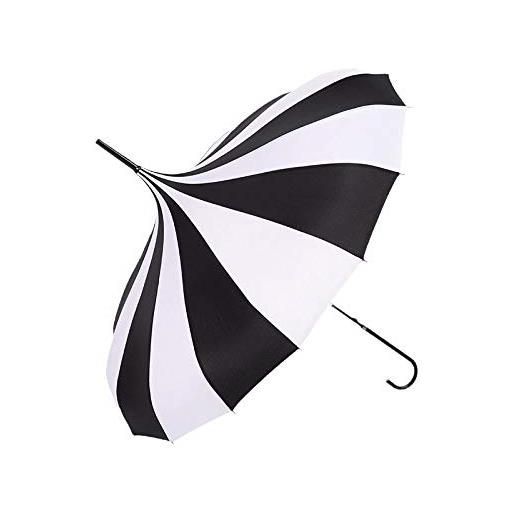 ZMN ombrello pagoda a strisce bianche e nere 16 file di ombrelli dritti con manico lungo ombrello creativo antivento-bianco e nero_84 cm