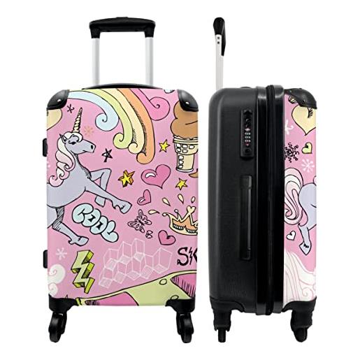 NoBoringSuitcases.com® valigia rigida grande travel bag trolley ragazza valigia grande rosa - unicorno - skateboard - disegno - 67x43x25cm