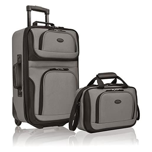 U.S. Traveler rio - set di valigie a mano espandibili in tessuto robusto, grigio, 2 wheel, rio - set di valigie a mano espandibili in tessuto robusto