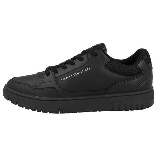 Tommy Hilfiger sneakers con suola preformata uomo basket core leather scarpe, nero (black), 48 eu