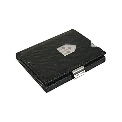 EXENTRI portafoglio in pelle trifold a scacchi - blocco rfid con clip di chiusura in acciaio inossidabile