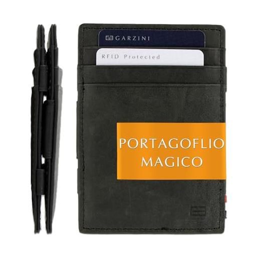 GARZINI portafoglio magico - in vera pelle, sottile e minimalista magic wallet da uomo con sistema di blocco rfid, brushed black