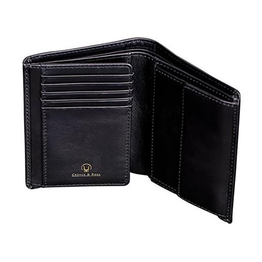 Cronus & Rhea - portafoglio con portamonete realizzato in pelle (charon) - fermasoldi - con scatola regalo - uomini (nero)