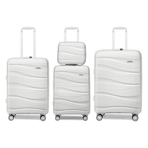 KONO set di 4 valigia rigida e borsa da toilette bagaglio a mano valigie con tsa lucchetto e 4 ruote pp leggero(bianco)