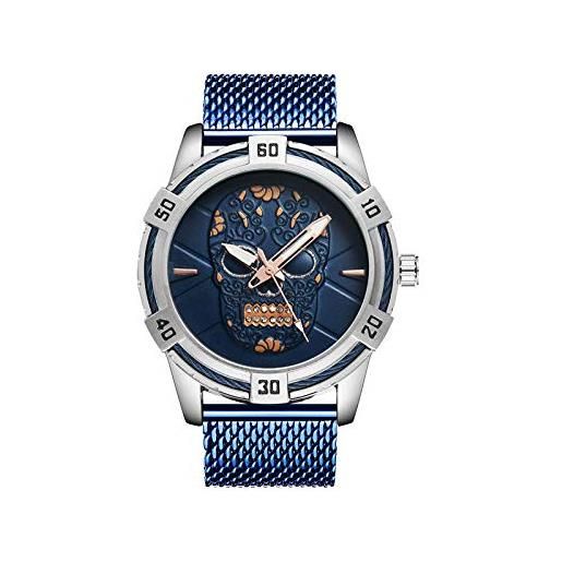 Haonb orologi da polso, orologio impermeabile personalizzato con quadrante teschio, cassa blu quadrante blu cintura blu