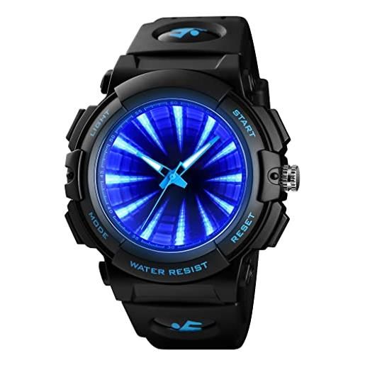 FeiWen uomo e ragazzo digitale orologio impermeabili 50m cool 3d blu led luce outdoor sportivo elettronico fashion orologi da polso plastica cassa e gomma banda (blu)