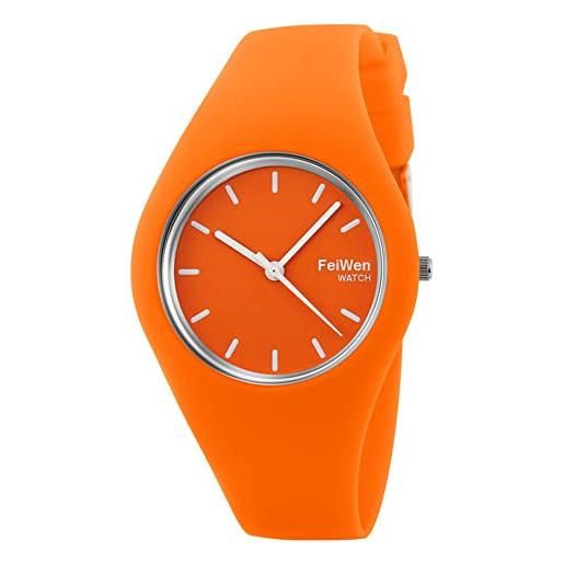 FeiWen orologi da polso da unisex fashion elegante analogico quarzo minimalismo stile gomma cassa e banda orologio (arancio)