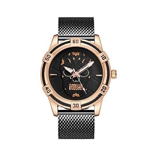 Haonb orologi da polso, orologio impermeabile con quadrante teschio individuale, cassa in oro rosa con cinturino nero