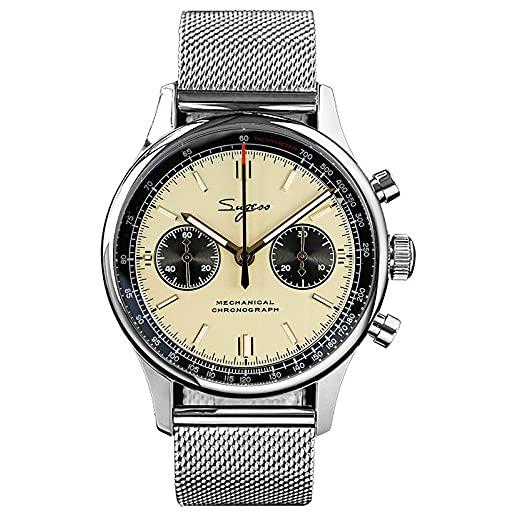 Sugess 40 mm oro cigno collo milano maglia champagne panda cronografo meccanico cronografo mens orologio gabbiano 1963 supank030sn