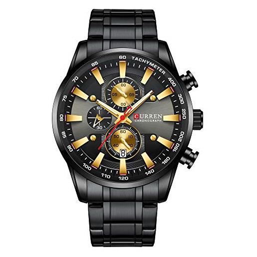 Curren 8351 - orologio da polso da uomo, con fuso orario multiplo, in acciaio inox, colore: nero