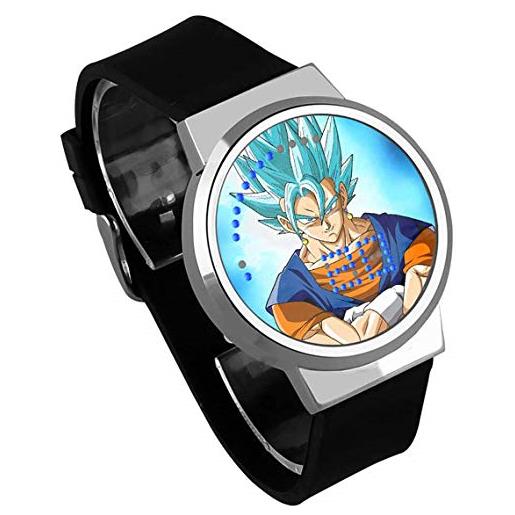 Haonb orologi uomo, orologio a led touch screen animazione dragon ball intorno a orologio elettronico impermeabile luminoso regalo creativo cintura nera con montatura in argento