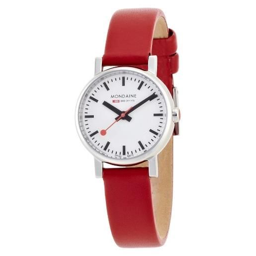 Mondaine evo - orologio da polso, display analogico, donna, cinturino pelle, rosso