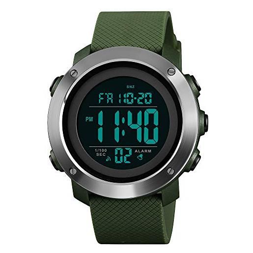 FeiWen semplice sportivi digitali orologio da donna e uomo multifunzione outdoor militare 50m impermeabili led doppio tempo plastica cassa e gomma babda orologi da polso (verde 2)