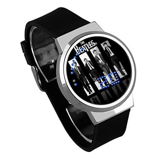 Haonb orologi da polso, orologio led touchscreen creativo fai-da-te orologio elettronico luminoso impermeabile beatles cintura nera conchiglia argentata