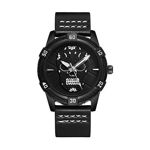 Haonb orologi da polso, orologio impermeabile personalizzato con superficie teschio trend, cassa nera quadrante nero cintura nera