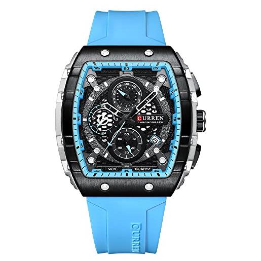 Generic orologi da polso con cinturino in silicone cavo casual con data automatica con cronografo quadrato per uomo, blu, l