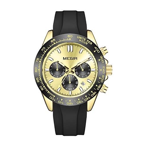 MEGIR orologio cronografo per uomo moda cinturino in silicone 24 ore orologio da polso al quarzo con data automatica lancette luminose 3atm impermeabile 2211, oro